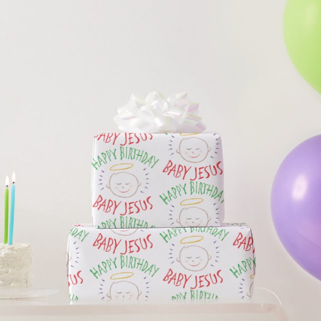 Happy Birthday Jesus Christian Christmas Christ Wrapping Paper (Party Gifts)