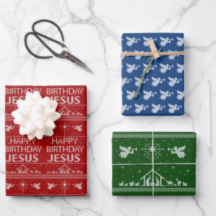 Happy Birthday Jesus Christian Christmas Nativity Wrapping Paper Sheets