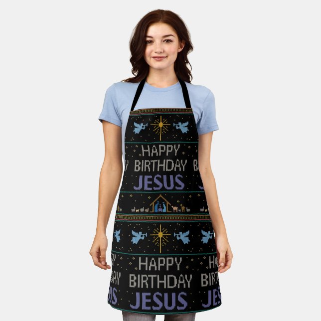 Happy Birthday Jesus Christian Christmas Sweater Apron (Worn)