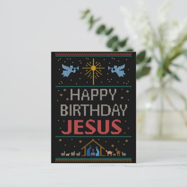 Happy Birthday Jesus Christian Christmas Sweater Holiday Postcard (Standing Front)