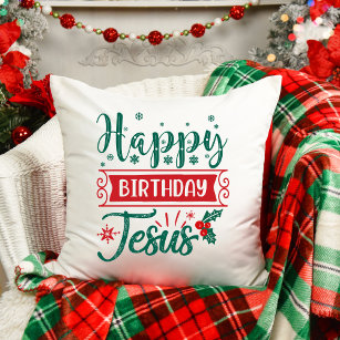 Happy Birthday Jesus Christmas Holiday Throw Pillow