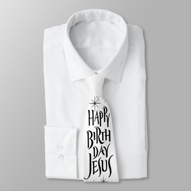 Happy Birthday Jesus Christmas Lettering Christian Neck Tie (Tied)