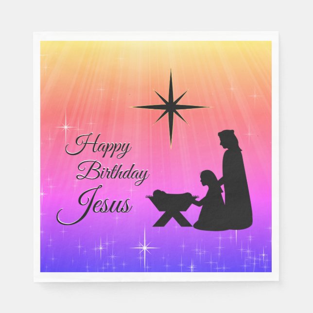 Happy Birthday Jesus, Christmas Nativity Napkins (Front)