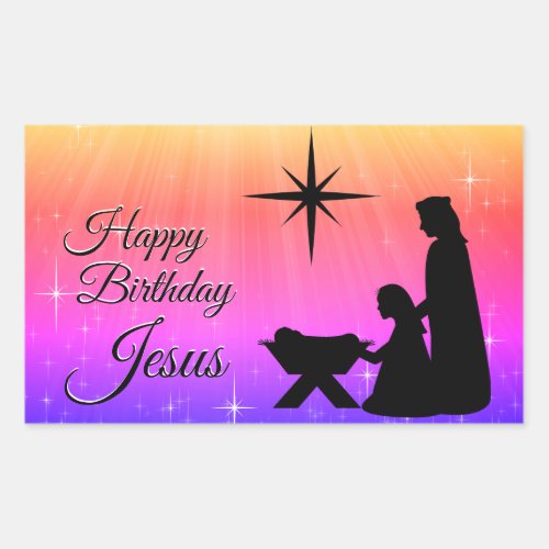 Happy Birthday Jesus  Christmas Nativity Rectangular Sticker