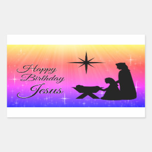 Happy Birthday Jesus,  Christmas Nativity Rectangular Sticker