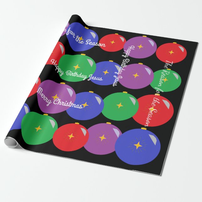 Happy Birthday Jesus Christmas Ornaments Wrapping Paper (Unrolled)