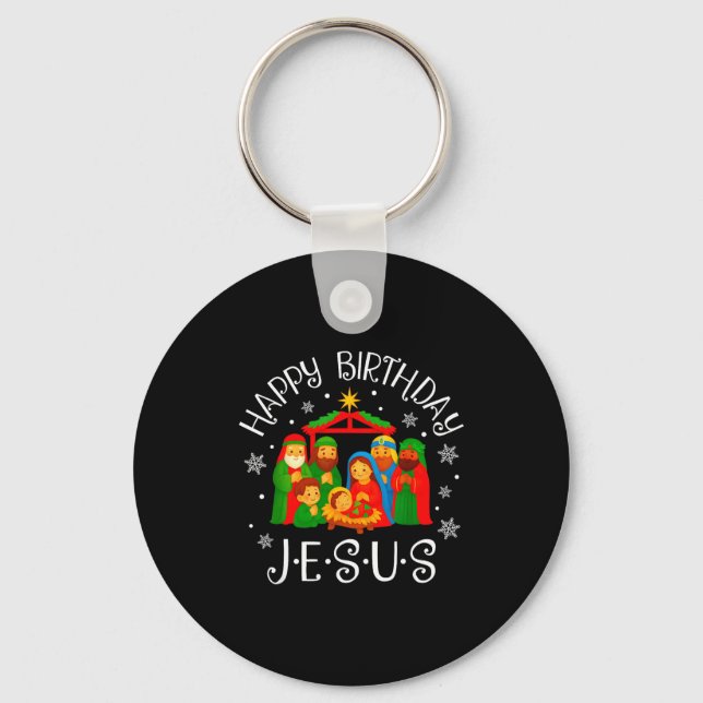 Happy Birthday Jesus Christmas Pajamas Xmas Squad  Keychain (Front)