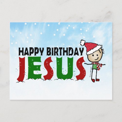 Happy Birthday Jesus Christmas Stickman Postcard