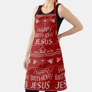 Happy Birthday Jesus Christmas Sweater Christian Apron