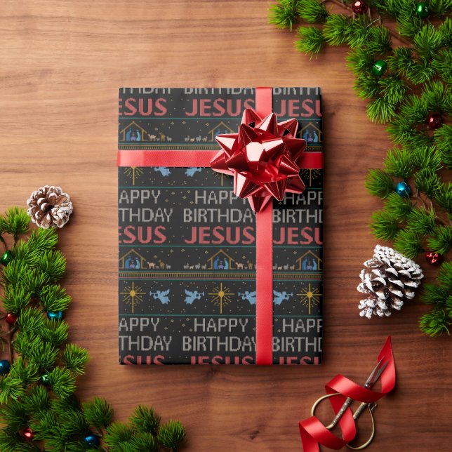 Happy Birthday Jesus Christmas Sweater Christian Wrapping Paper (Holiday Gift)