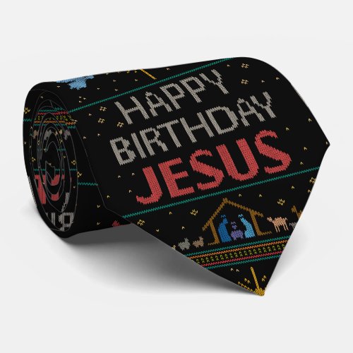 Happy Birthday Jesus Christmas Sweater Religious Neck Tie