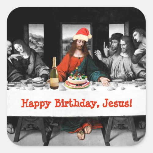 Happy Birthday Jesus Funny Christmas Square Sticker