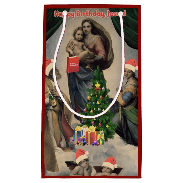 Happy Birthday, Jesus! Funny remake of Raphael Small Gift Bag (Front)