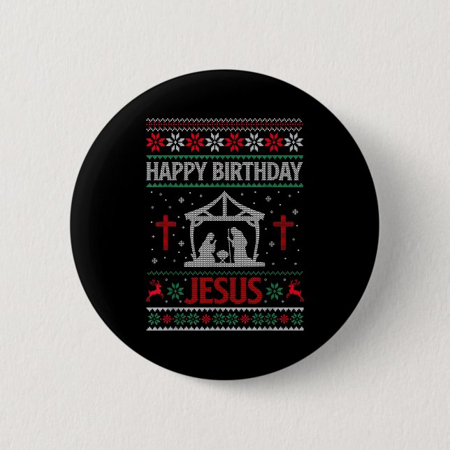 Happy Birthday Jesus Holiday Ugly Christmas Sweate Button (Front)