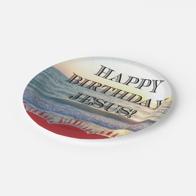 Happy Birthday Jesus Over The Ocean Paper Plates (Angled)