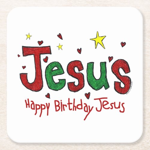 Happy Birthday Jesus Square Paper Coaster