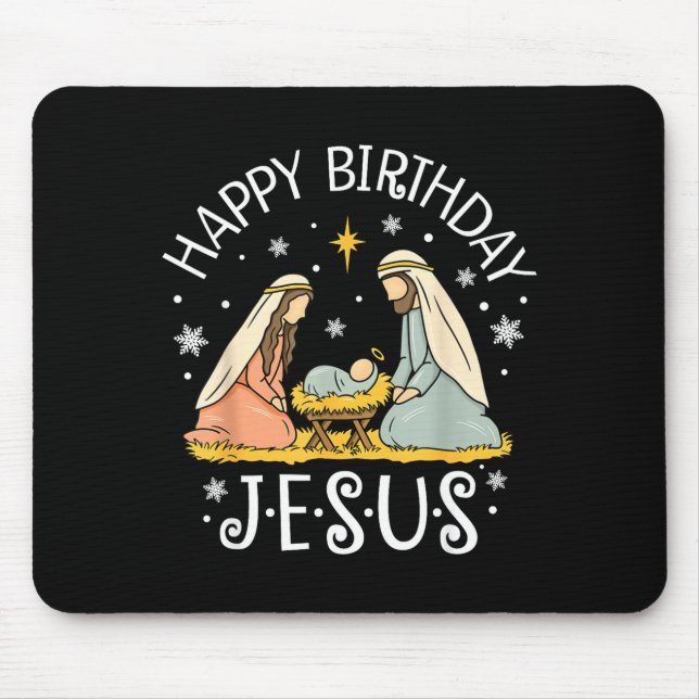 Happy Birthday Jesus Ugly Christmas Sweater Christ Mouse Pad (Front)