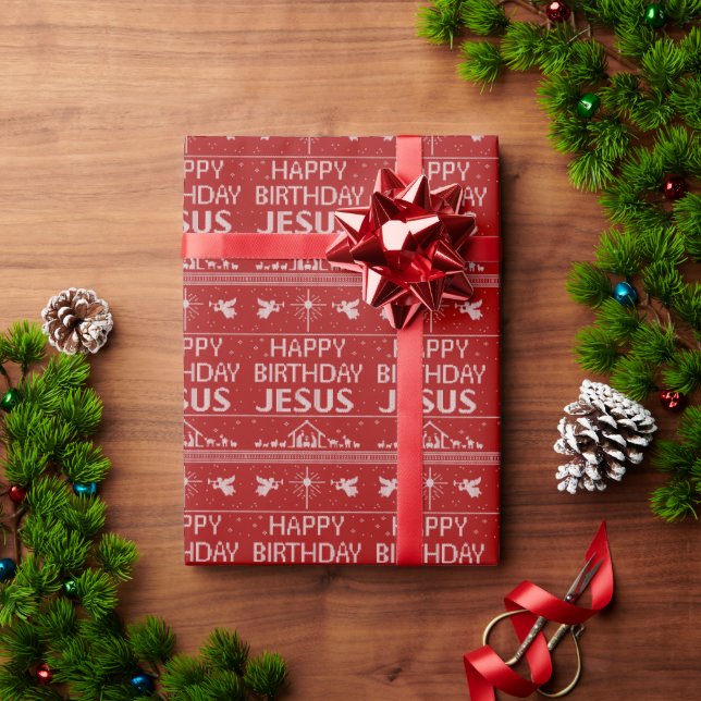 Happy Birthday Jesus Ugly Christmas Sweater God Wrapping Paper (Holiday Gift)