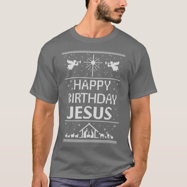 Happy Birthday Jesus Ugly Christmas Sweater Scandi (Front)