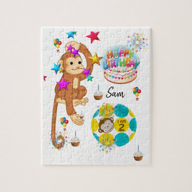 Happy Birthday Jigsaw Puzzle Monkey Two Year Old (Vertical)