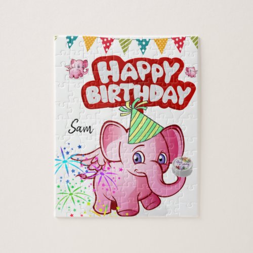 Happy Birthday Jigsaw Puzzle Pink Pig