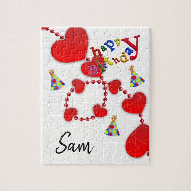 Happy Birthday Jigsaw Puzzle Red Hearts (Vertical)