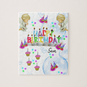 Happy Birthday Jigsaw Puzzle Twin Angels