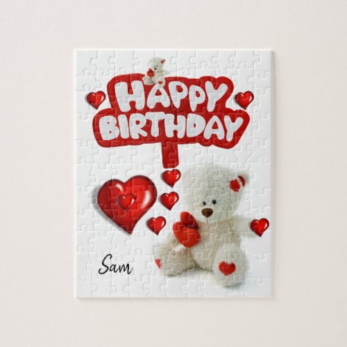 Happy Birthday Jigsaw Puzzle White Teddy Bear