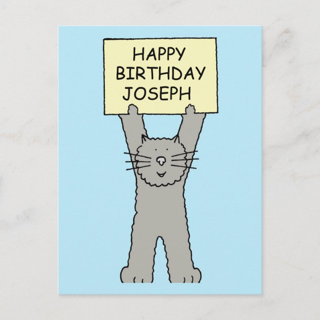 Happy Birthday Joseph Cartoon Cat Postcard (Front)