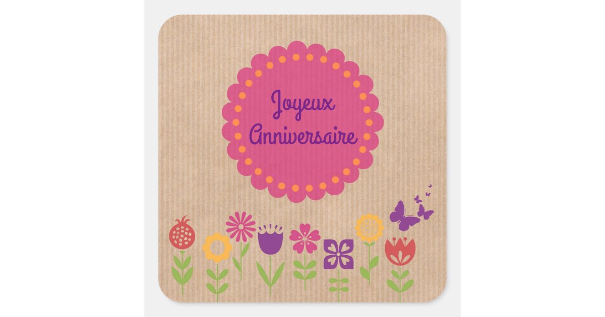 Joyeux Anniversaire Flowers Sticker - Joyeux Anniversaire Flowers