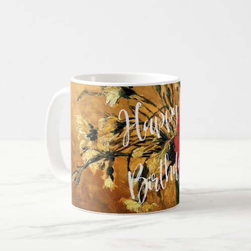 Happy Birthday Jug with Red and White Carnations Coffee Mug