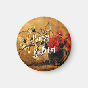 Happy Birthday, Jug with Red and White Carnations Magnet