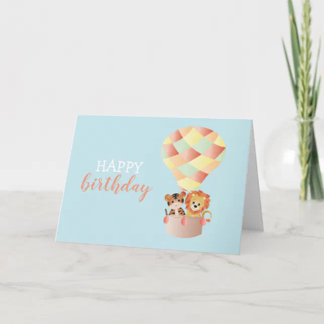 Happy Birthday Jungle Animal Hot Air Balloon Card | Zazzle