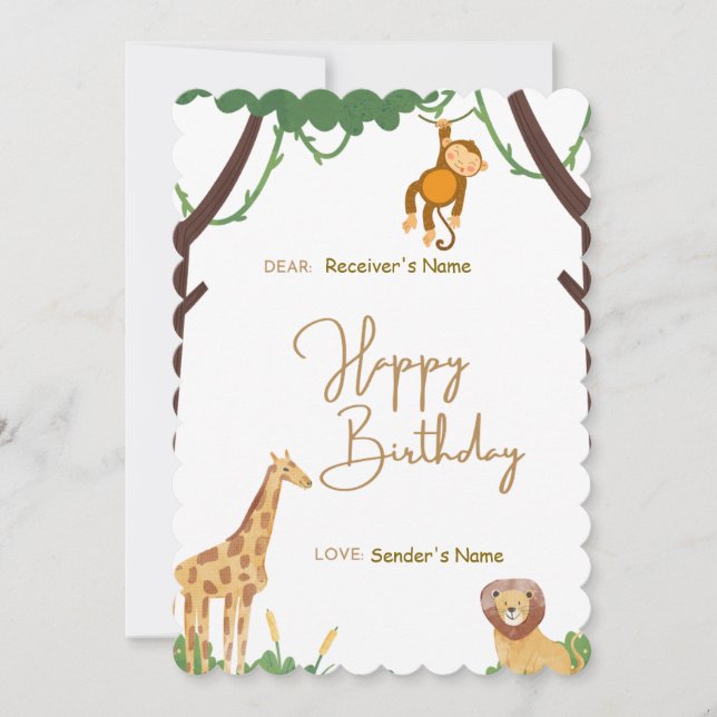 Happy Birthday jungle animals Holiday Card (Front)