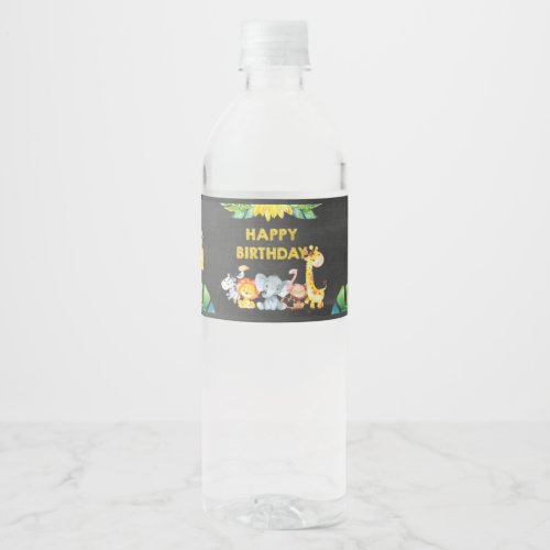 Happy Birthday Jungle Safari Animals Cute Chalk Water Bottle Label