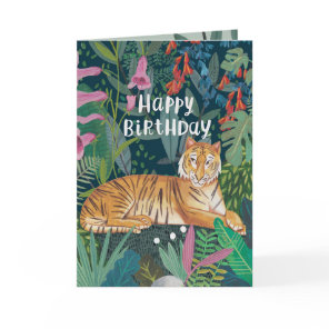 Happy Birthday Jungle Tiger Illustration Card