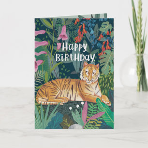 Happy Birthday Jungle Tiger Illustration Card