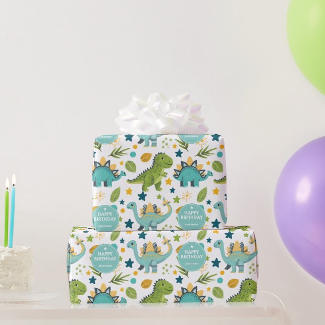 Happy Birthday Jurassic T Rex Dinosaur  Wrapping Paper (Party Gifts)