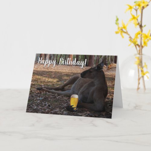 Happy Birthday Kangaroo Australia with Beer Funny Card