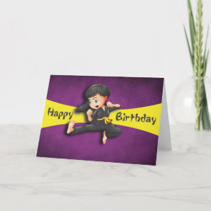 Happy Birthday Karate Kicking Girl Card