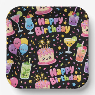 Happy Birthday Kawaii Art Party Paper Plates