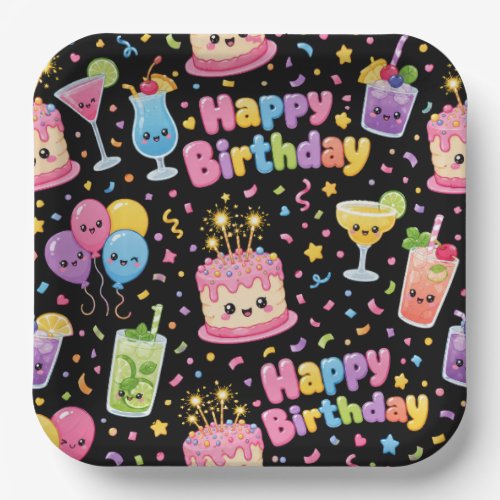 Happy Birthday Kawaii Art Party Paper Plates