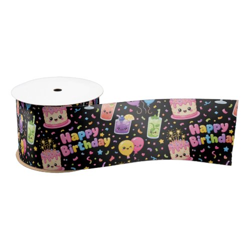 Happy Birthday Kawaii Art Party Satin Ribbon