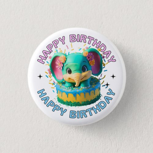 Happy Birthday Kawaii Elephant Button