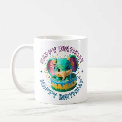 Happy Birthday Kawaii Elephant Coffee Mug