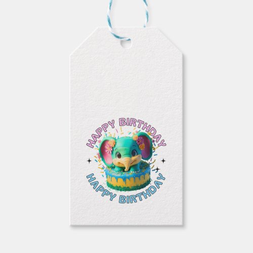 Happy Birthday Kawaii Elephant Gift Tags