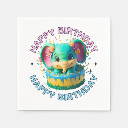 Happy Birthday Kawaii Elephant  Napkins