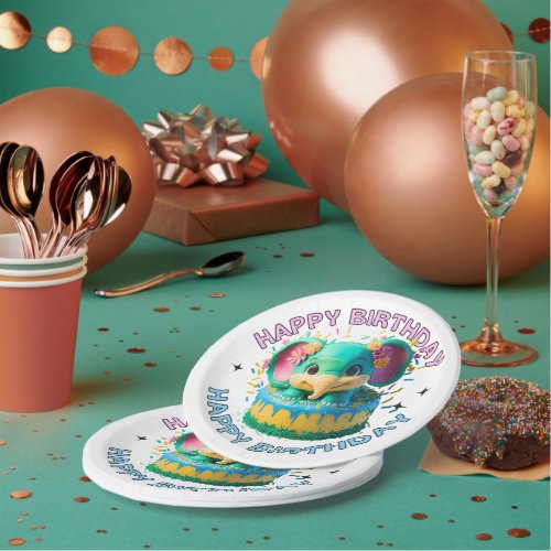 Happy Birthday Kawaii Elephant  Paper Plates