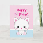 Happy Birthday Kawaii White Cat Card | Zazzle