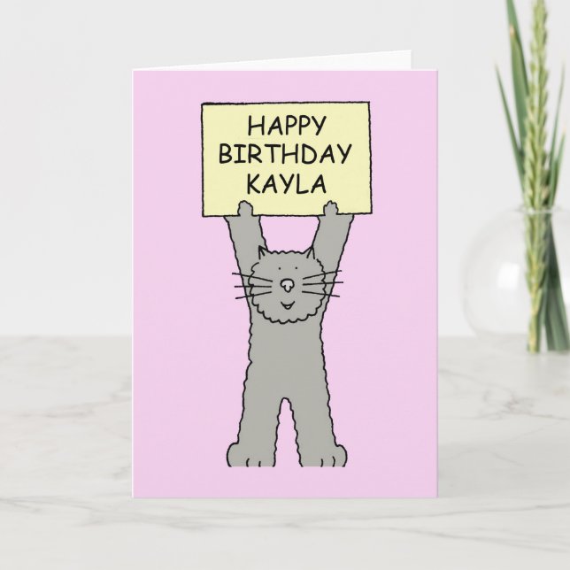 Happy Birthday Kayla Cartoon Cat Card (Front)